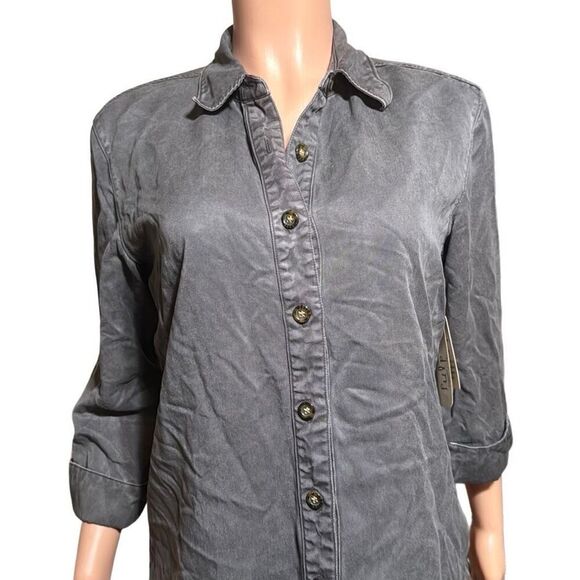 Women's 3/4 sleeve tencel button-down gray casual shirt top M - Picture 5 of 6